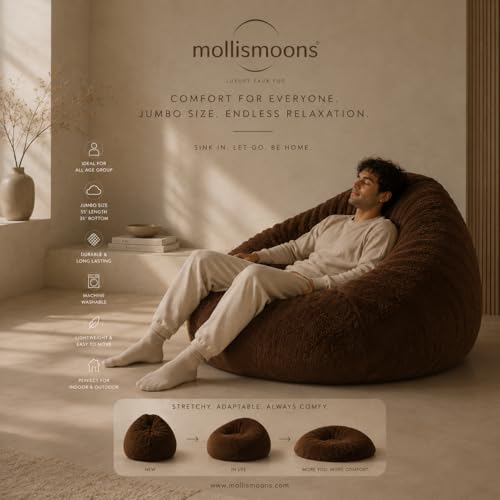 Image of Mollismoons Bean Bag XXXL Size for Adults & Kids Fur bin Bag Luxury Bean Bag Chair (Bean Bag Without Beans Cover(Assembly Required), Dark Brown)