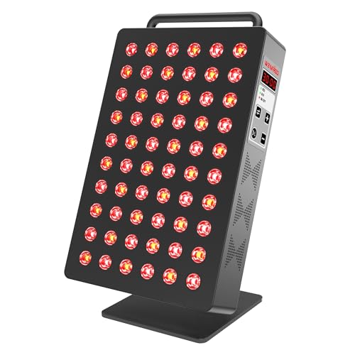 Image of Red Light Therapy Panel 5 Wavement 60 Dual Chip LEDs 630+660+810+830+850nm Red and Near Infrared Lamp Therapy Device 100W with Timer & Stand for Body Pain Relief Face Skin Health Sleep Black