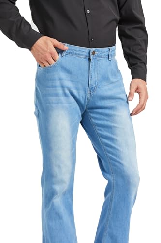Image of Men's Relaxed Vintage 60s 70s Bell Bottom Stretch Fit Classic Comfort Flared Flares Retro Leg Disco Denim Jeans Pants