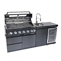 43-Inch 6-Burner 85000 BTU Deluxe Stainless Steel Gas Outdoor Kitchen Bar Barbecue Island Grill + Wine Cooler Compact Refrigerator + Rotisserie kit + Granite Countertops + Stainless steel Sink