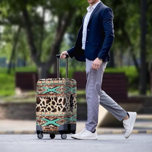 Travel Luggage Cover, Aztec Tribal Ethnic Style Cow Hide Print Washable Elasticity Baggage Covers Suitcase Cover Protector for Luggage 18-21 Inch (S)3