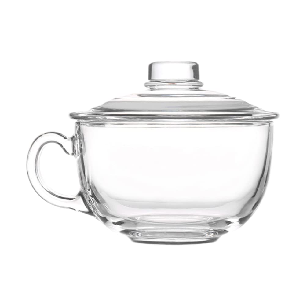 JOEBO Food Containers 600ml/ 20 oz Glass Dessert Bowl, Clear Soup Bowls with Handle and Glass Lid, Mixing Bowl Serving Bowl for Rice, Salad, Fruit, Yogurt, Cereal, Dessert, Pasta Coffee Containers
