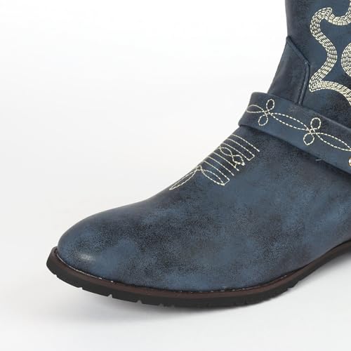 Cowboy Boots for Women,Womens Mid Calf Western Cowgirl Boots with Classic Embroidery, Round Toe Stitched Side Zipper Pull On Retro Design Fall Boot for Women Winter Spring2