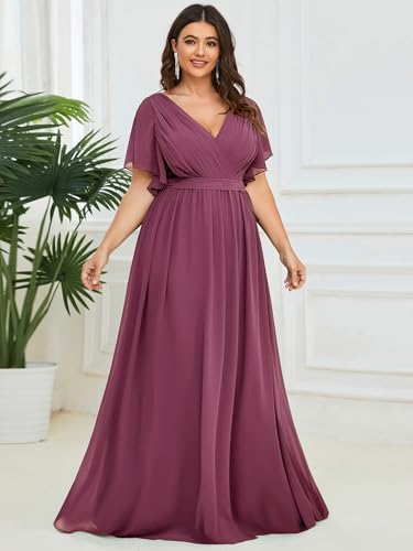 Image of Ever-Pretty Plus Women's Chiffon Bridesmaid Dress A-Line Empire Waist Floor Length Plus Size Formal Wedding Guest Dresses