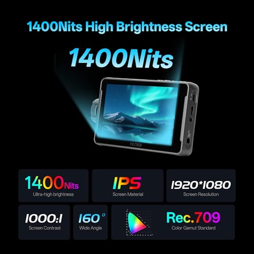 Image of VILTROX DC-550 Pro II 5.5 Inch 4K HDMI Camera Field Monitor | 1400 nits, 160Wide View Angle, 1920x1080 IPS, Sunshade Hood, 3D Lut, Peaking Focus Assist, DC 12V Type-C 5V in