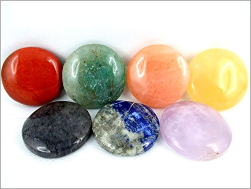 Jet Fantastic Chakra Gemstone 7 Round Stone Set Palm Worry Stone Thumb Stone Crystal Therapy Geometry #TOP2