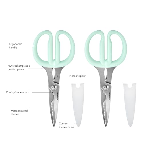 Image of KitchenAid Classic 2-Piece Multipurpose Kitchen Shear Set with Blade Sheath - Spearmint, Herb Stripper, Poultry Shears, Pizza Cutter, Nutcracker