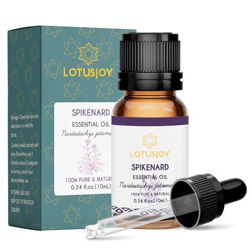 LOTUSJOY 100% Pure Spikenard Essential Oil 0.34 Fl Oz Natural Spikenard Oil in Amber Glass Bottle with Dropper for Diffuser Massage Skin Care DIY