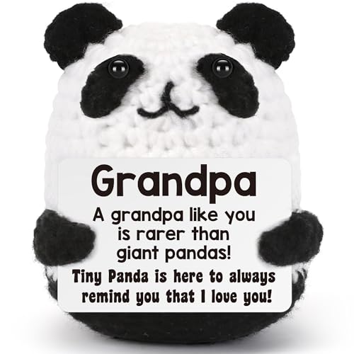 Fathers Day Grandpa Gifts from Grandkids, Grandfather Birthday Gifts, Granddad Papa I Love You Present, Best Grandpa Ever Gift from Granddaughter Grandson, Funny Handmade Crochet Panda for Grandfather