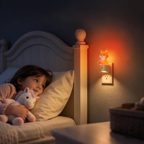 Image of DORESshop LED Night Light for Kids, Brown Fox Night Lights Plug into Wall, 8 Colors+ Soft White 3000K Nightlight, Dusk to Dawn Sensor, Nightlights for Kids Room, Bedroom, Birthday Gift, 2 Packs