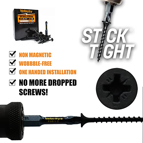 Velocity Drywall Screws And Drive Bit Pack – Drywall Screw Set With Black Phosphate Coated Drywall Screws And Stick-Tight™ Psd® Acr® Drive Bit (Size #6X1 1/4, 400 Count) #TOP4