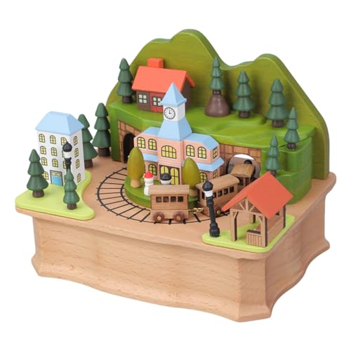 Kalttoy Caja de música de cuerda de madera, festividades, festivales, castillos de tren giratorios, belén, caja musical para decoración de mesa del hogar, música de madera