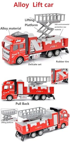 Image of Die cast 1:32 Scale Fire Truck Toy Set of 3 with Pullback Action Figure & Friction Powered Toy Truck for Kids Boy Girl Gift [Colors as Per Stock]