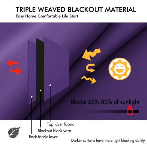 Image of ANRODUO Purple Back Tab Blackout Curtains 84 Inch Long 2 Panels | Rod Pocket,Thermal Insulated Room Darkening Light Blocking Curtains for Living Room Bedroom Privacy,W42xL84
