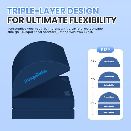 Image of TranquilRelax Foot Rest for Under Desk at Work, Gaming Accessories Foot Stool with 3 Adjustable Heights & Washable Cover, Comfortable Office Desk Accessories, Footrest for Office, Home and Car (Blue)