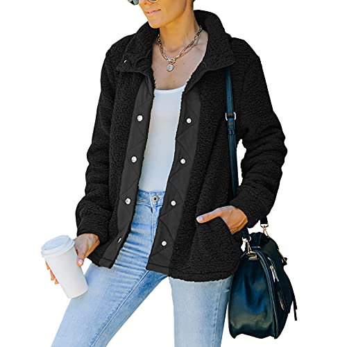 MUNDIDO Damen Jacke Kurzhaarmantel Warme Steppjacke winddicht Tasten Stehkrage Mantel Herbst Cover