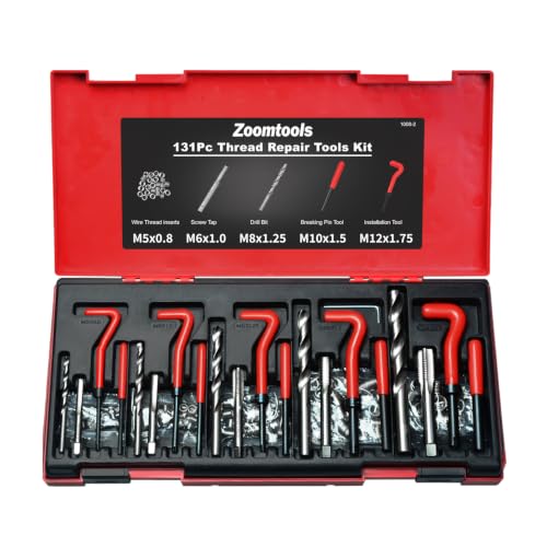 Zoomtools 131-teiliges Gewinde-Reparatur-Set HSS-Bohrer Gewindeeinsatz Reparaturwerkzeug metrisch M5 M6 M8 M10 M12