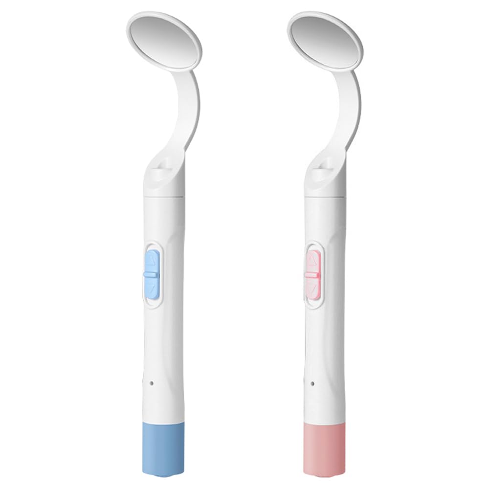 Sarini Paquete de 2 Espejos dentales con luz USB antivaho LED Dual Rosa y Azul