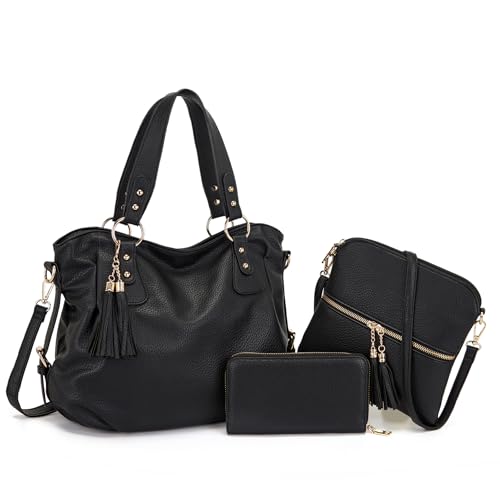 Image of Qiyuer Slouchy Handbag for Women Shoulder Bag Hobo Purse Wallet Set 3pcs