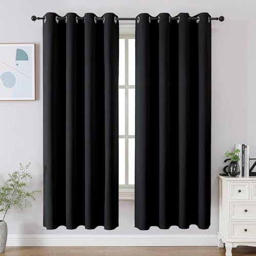 Image of Cortina 80-90% Blackout Solid Window Curtains 5 Feet Set of 2 - Thermal Insulated | Curtain for Living Room | Drapes for Bedroom | (5 Feet, Black)