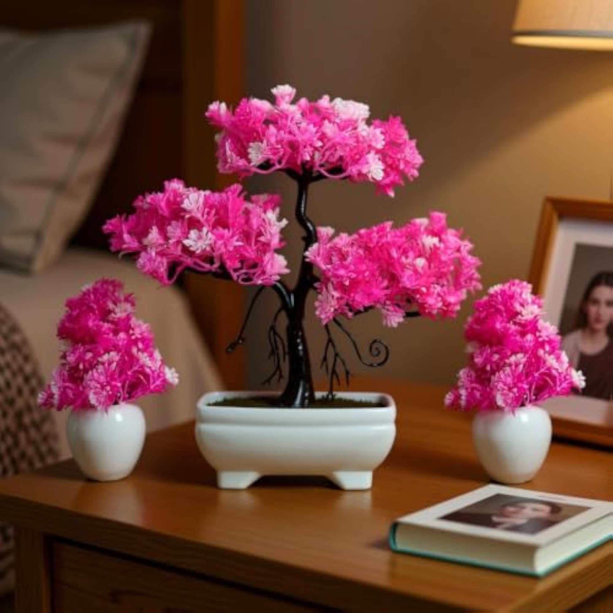 Combo Artificial Plants for Home Decor Pink Flower 28 cm Tree