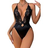 JINZIJINYU Completini Sexy Donna Body Body Sexy con Reggicalze in Pizzo Scollo al Americana Vita Alta Senza Schienale Vuoto