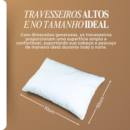 Kit com 2 e 4 Travesseiros de Silicone Percal 180 Fios Super Macio Para Quartos E Hotéis (Kit Com 4