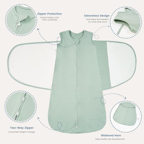 Image of ZIGJOY Baby Swaddle Sleep Sack, 1.0 TOG Sleep Sack Swaddles for Newborns & infant 6-12 Months 100% Cotton Baby Wearable Blanket for Newborn Registry Essentials Green&Rabbit Flower