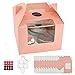 Lot de 10 boîtes à cupcakes portables à 4 trous avec fenêtre, insert et autocollants, pour gâteaux, cupcakes, desserts, pâtisseries, cookies (rose)