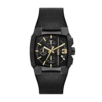 Diesel Men's Black Leather Cliffhanger Analogue Watch, 40mm