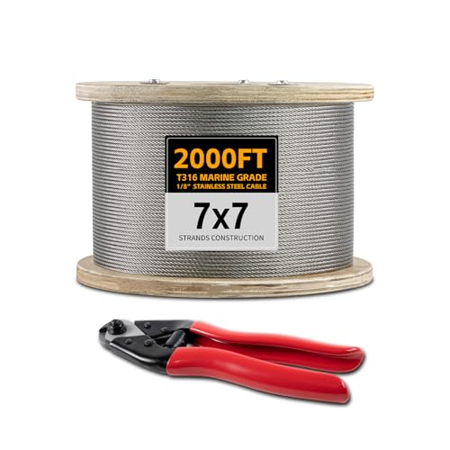 1/8" Stainless Steel Cable with Cutter, 2000ft, 7x7, 1800 lb