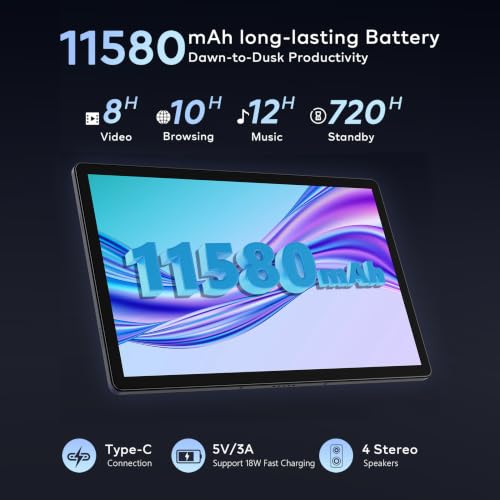 Image of 2026 Premium 14 Inch Android Tablet, 2.5K High IPS Display, 36GB RAM 256GB ROM (1TB Expand), Octa-Core MT6769 Mali-G57, 11580mAh Battery, Dual Band WiFi, Quad Box Speakers, 8+13MP, 5G /2.4G WiFi-Gray