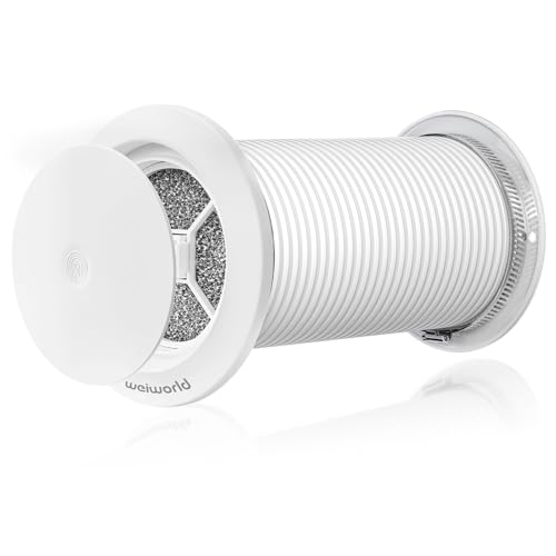 Weiworld Grille d’Aération Murale Passive 100 mm, Entrée d’Air Frais avec Filtre, Débit d’Air Réglable, Gaine Télescopique Aluminium, Grille...