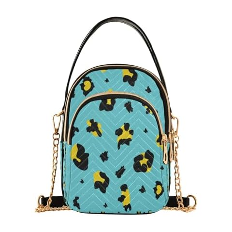 senya Colorful Teal and Yellow Leopard Crossbody Handbags for Women Casual Leather Shoulder Phone Purse Cover