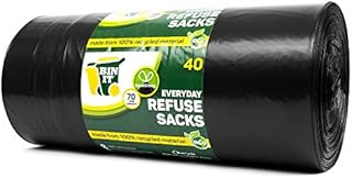 BIN IT 40 Drawstring, Everyday Refuse Sacks, Bin Bags, Bin Liners, 70 Litre, Recycled, Strong, Tear Resistant, 30 μm, Perfect for Everyday Use, Household, Office, Kitchen & Caterers
