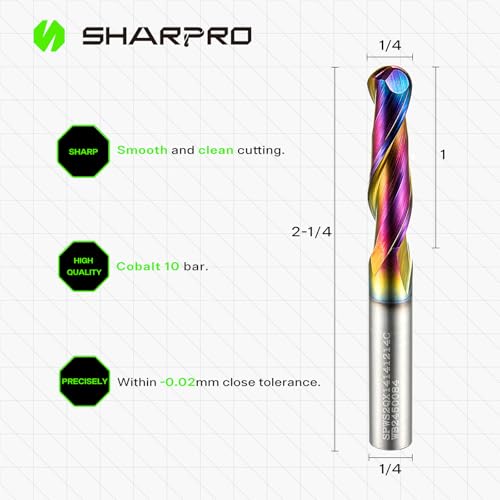 Image of 1 /4 Ball Nose CNC Router Bits 1 /4 Inch Shank, Carbide Ballnose Up Cut Router Bit with Coated, End Mill for Wood, Aluminum, Engraving, 1 inch CL, 2-1 /4 inch OVL