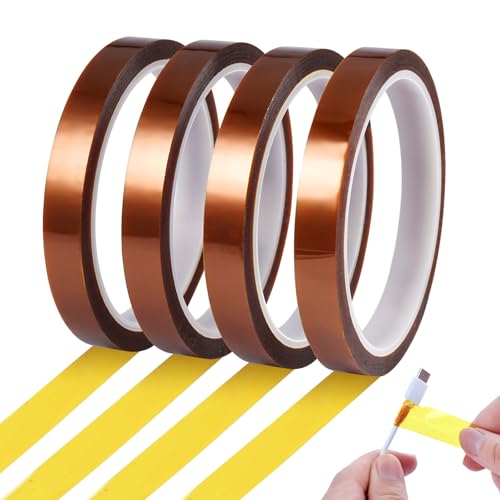 4 Rollos Cinta Termica Sublimacion,12mm x 33m Cinta Adhesiva de Poliimida,3D Cinta de Transferencia Térmica,Cinta Resistentes alta Temperatura al Calor,Para Enmascarar,Soldar,Sublimación (Marrón)