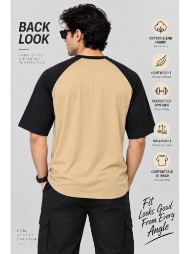 Image of Oversized T Shirt for Men Gym, Gym T Shirts for Men Workout Oversized, Cotton Blend, Color Blocked (Pack of 1)