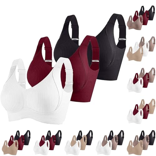 Lot De 3 Brassières sans Armatures Maintien Renforcé Femme Sexy Et Confortable Push-Up Bretelles Réglables Grande Poitrine Ensemble Lingerie pour Tous Les Jours Et Loisirs
