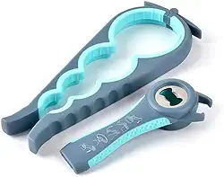 Pacote com 2 abridores de frascos multifuncionais 4 em 1 para idosos, abridor de tampa ergonômico antiderrapante e abridor de garrafa para mãos fracas, ferramenta de fácil aderência com alça