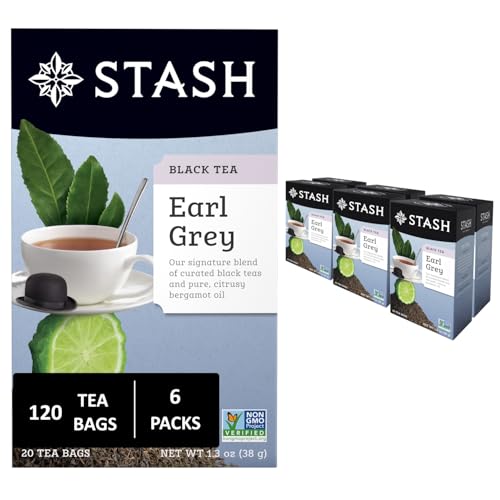 Image of Stash Tea Earl Grey Black Tea - Caffeinated, Non-GMO Project Verified Premium Tea with No Artificial Ingredients, 20 Count (Pack of 6) - 120 Bags Total