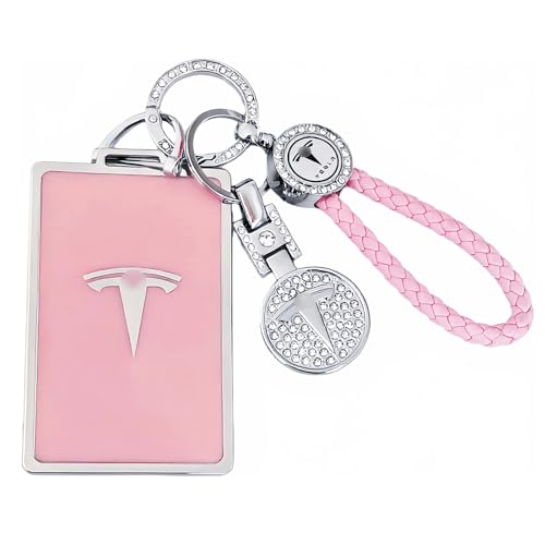 Tesheer for Tesla Key Card Holder Bling Key Chain Card Key Holder for Model S/X/3/Y Cybertruck Keychain (Pink)