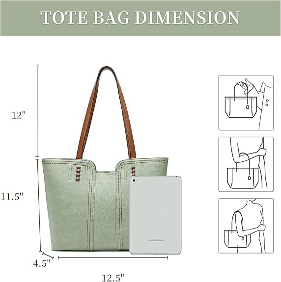 Zippered Leather Tote Bag for Women, Spacious Casual Shoulder Purse for Daily Use 5