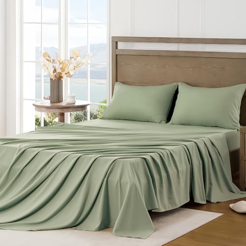 FreshCulture Twin XL Sheets - Ultra Soft Twin Extra Long Sheets - Brushed Microfiber - Deep Pockets - Easy Care - Cooling & Breathable Sheets - College Dorm Size - 3 Piece Set (Sage Green)