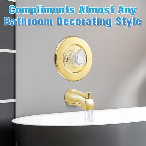 Image of Enhon Tub and Shower Trim Kit, Shower Trim Compatible with Moen Chateau T470 Single Handle Tub /Shower Standard Valve, Escutcheon Screws Tube and Handle(Polished Brass, Knob)