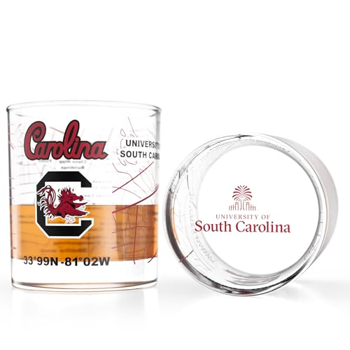 Image of Greenline Goods University of South Carolina Gamecocks Whiskey Glasses Set of 2, 10 oz Rocks Glasses with Full-Color Logo & Campus Map - Officially Licensed Bourbon Glass Gift for Alumni & Fans