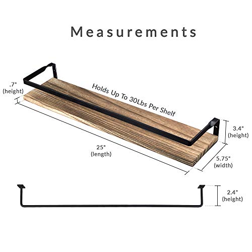 Peter's Goods Floating Shelves With Rail, Large, Rustic Brown With Black – Set Of 2 Shelves With Towel Bar – Wall Mounted Wooden Shelves For Bathroom, Bedroom, Kitchen, Dining, Living Or Laundry Room #TOP2