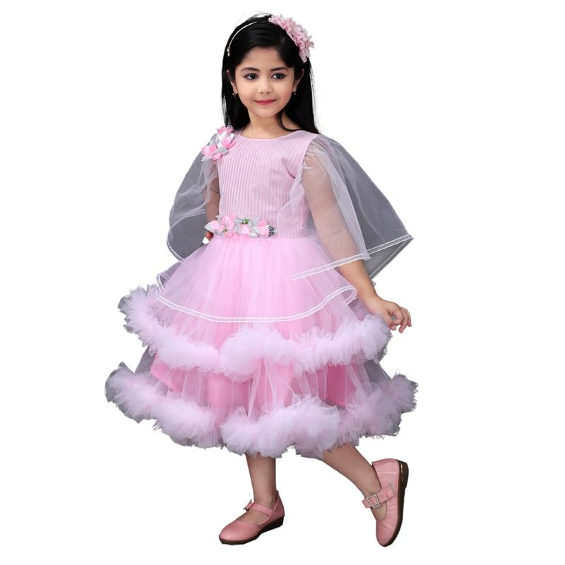 Bongprince Solid Round Neck Net Fabric Knee Length Girls Frock - Review, Price and Buying Guide