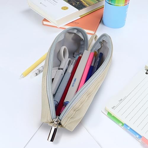 Image of Gloppie Pencil Pouch - Practical Pencil Case, Aesthetic Simple Pencil Bag, Small Pen Holder, Back to School Supplies for Girls Boys, Off White