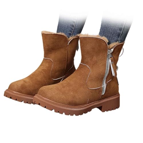 Women's Fashionable Patched Design Zipper Boots, Casual Warm Winter Boots for Women Anti-Slip Booties